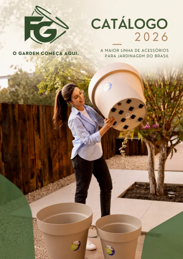 Capa do Catálogo FG 2026: a maior linha de acessórios para jardinagem do Brasil